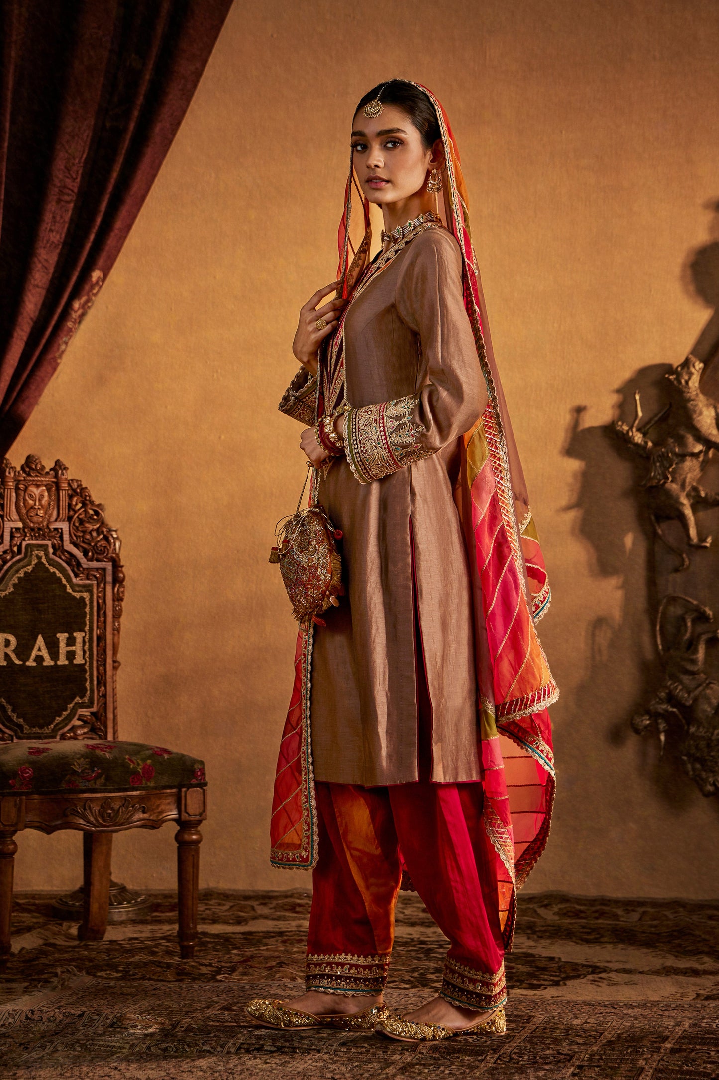 Brown-Red Kurta Set