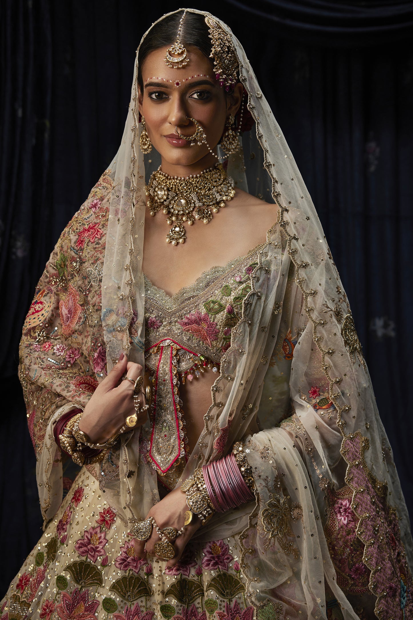 Ivory Lotus Blossom Lehenga