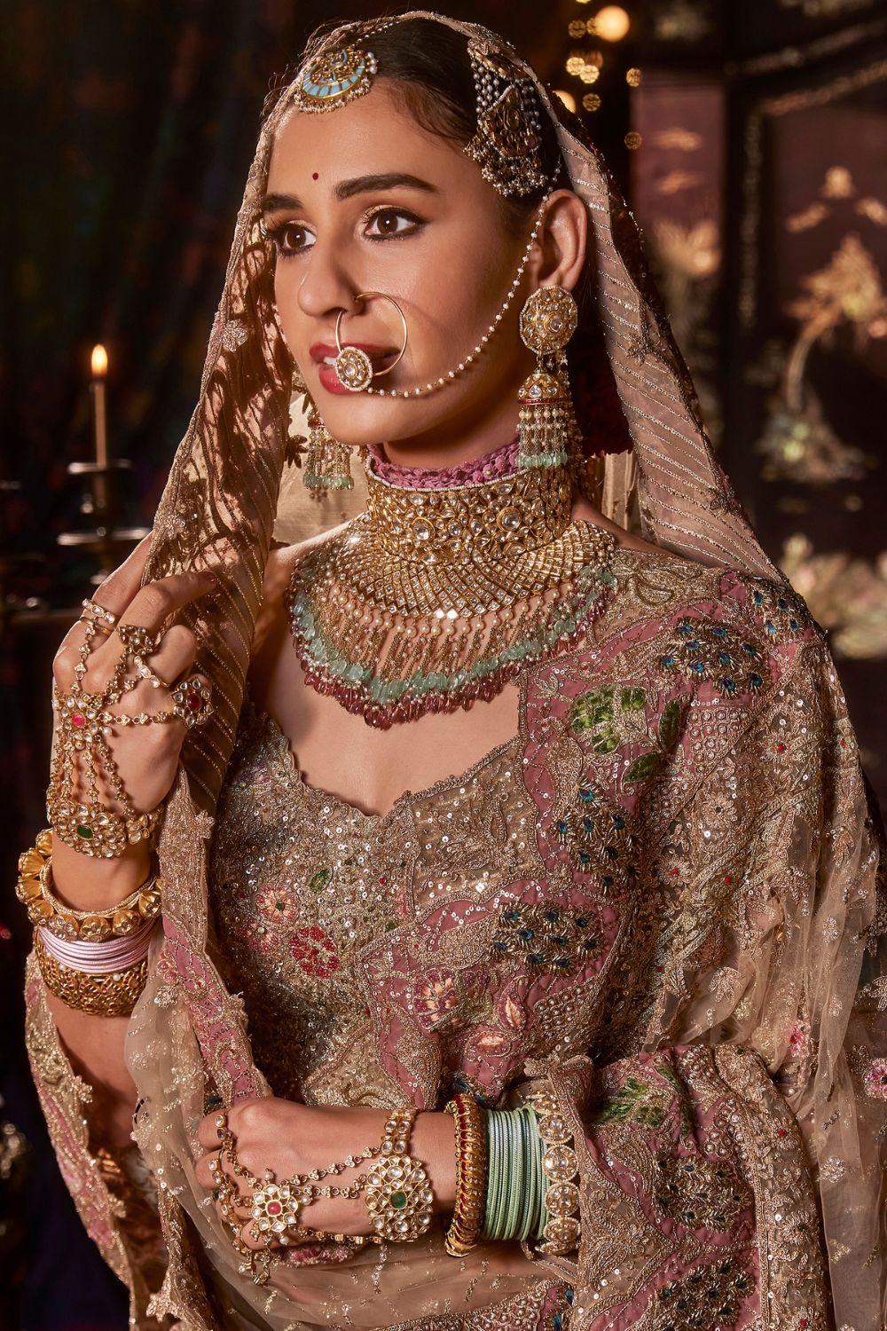 Beige Gold Persian Floral Lehenga Set