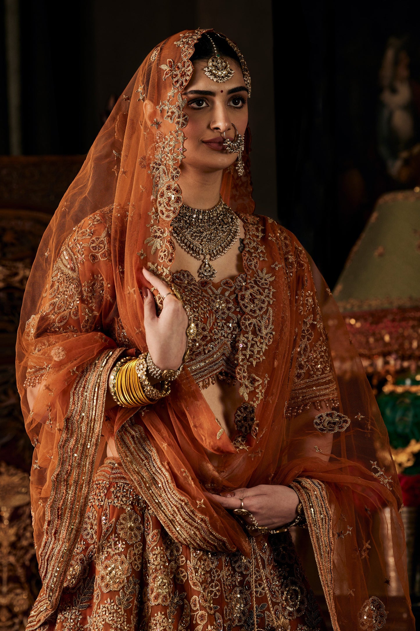 Rust Tulle Lehenga