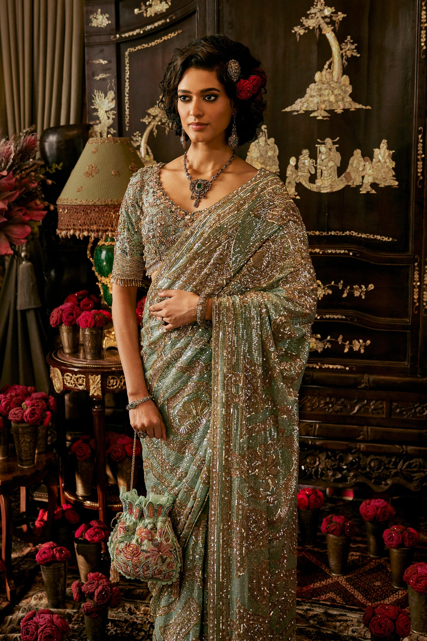 Frosted Green Tulle Saree