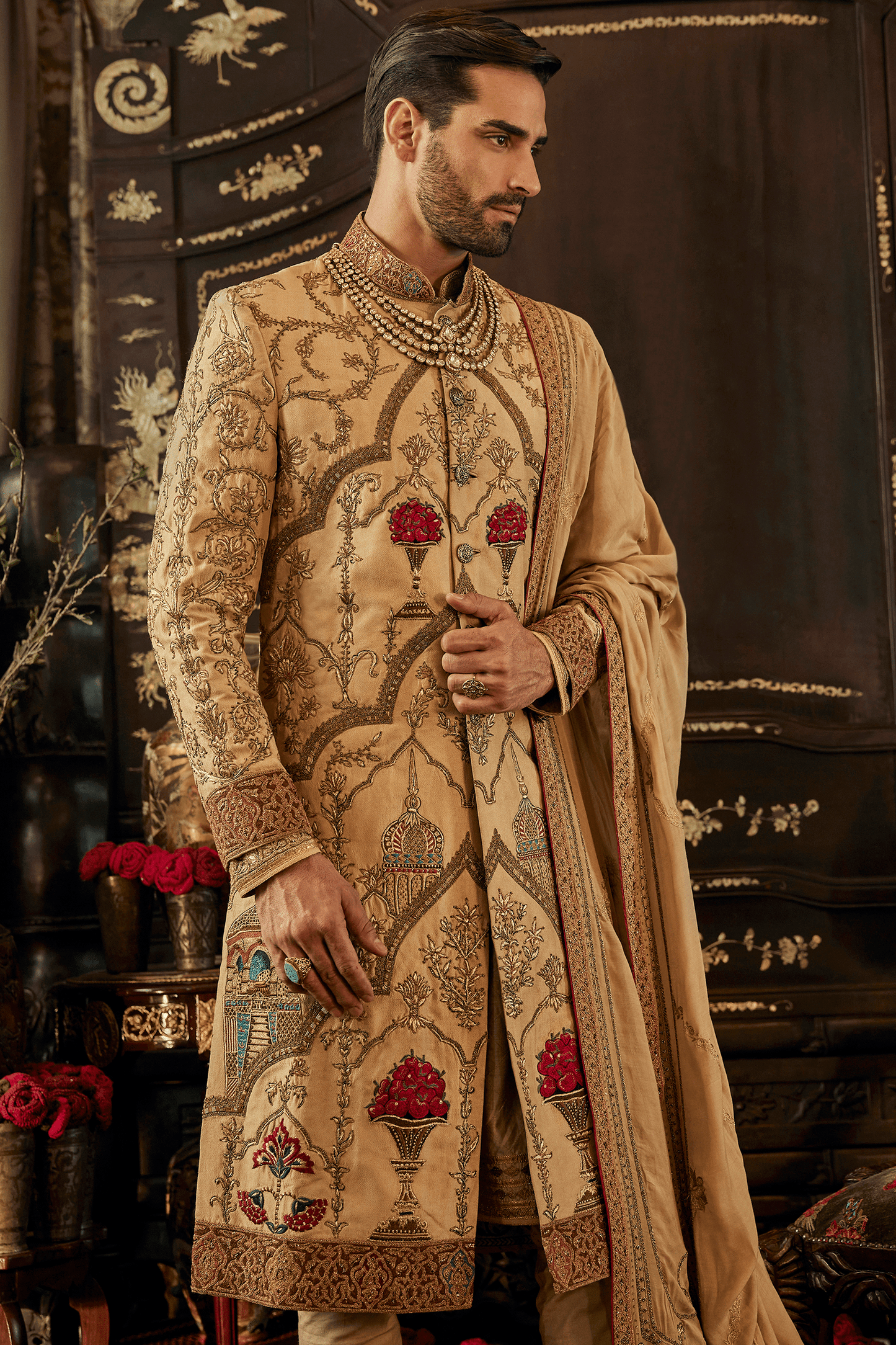 Floral Mughalesque Gold Sherwani