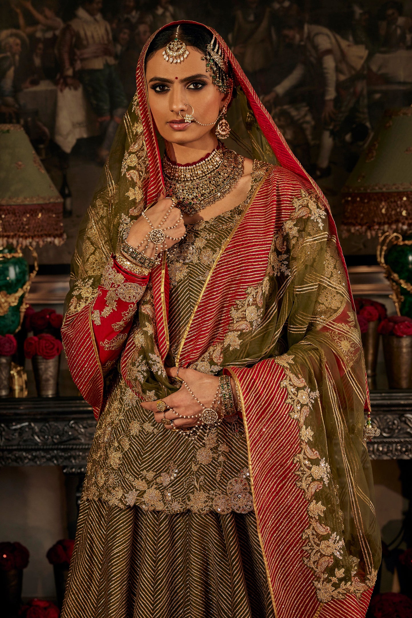 Deep Earthy Green Tulle Kurti Lehenga