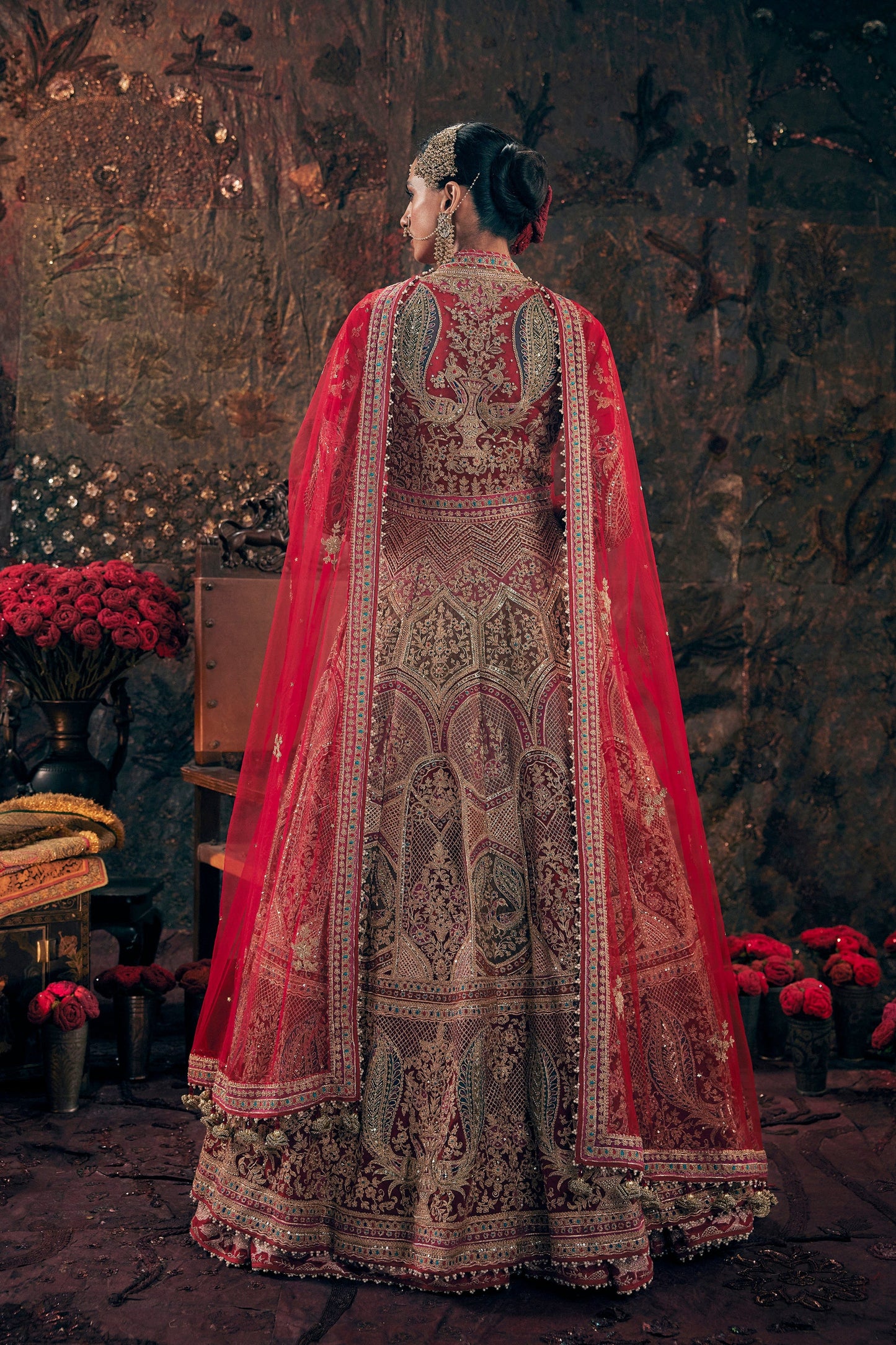 Deep Red Embroidered Lehenga