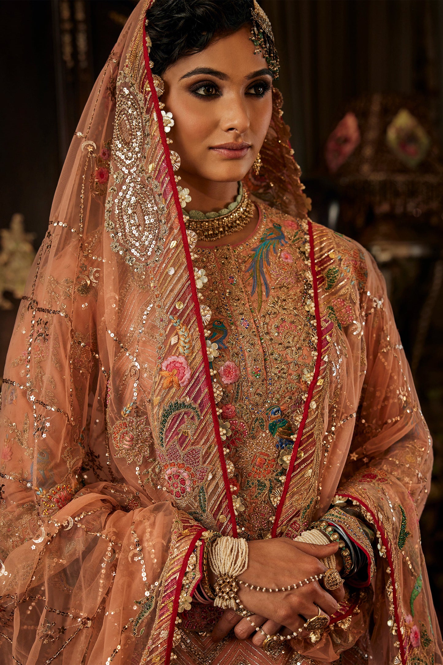 Earthy Peach Inlay Sharara