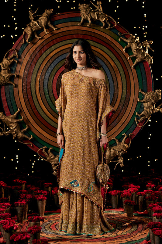 Mustard Leheriya Kaftan & Sharara