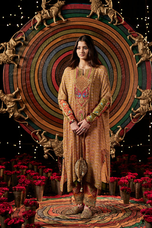 Mustard Bandhej Kaftan