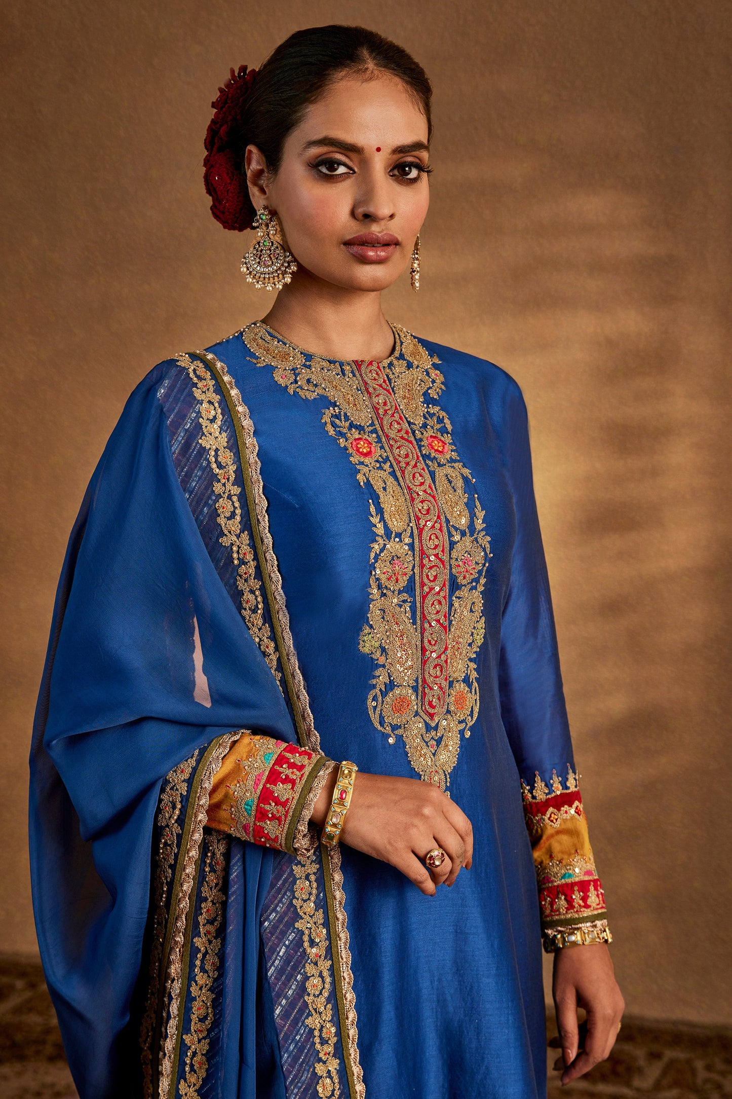 Deep Blue Floral Kurta Set