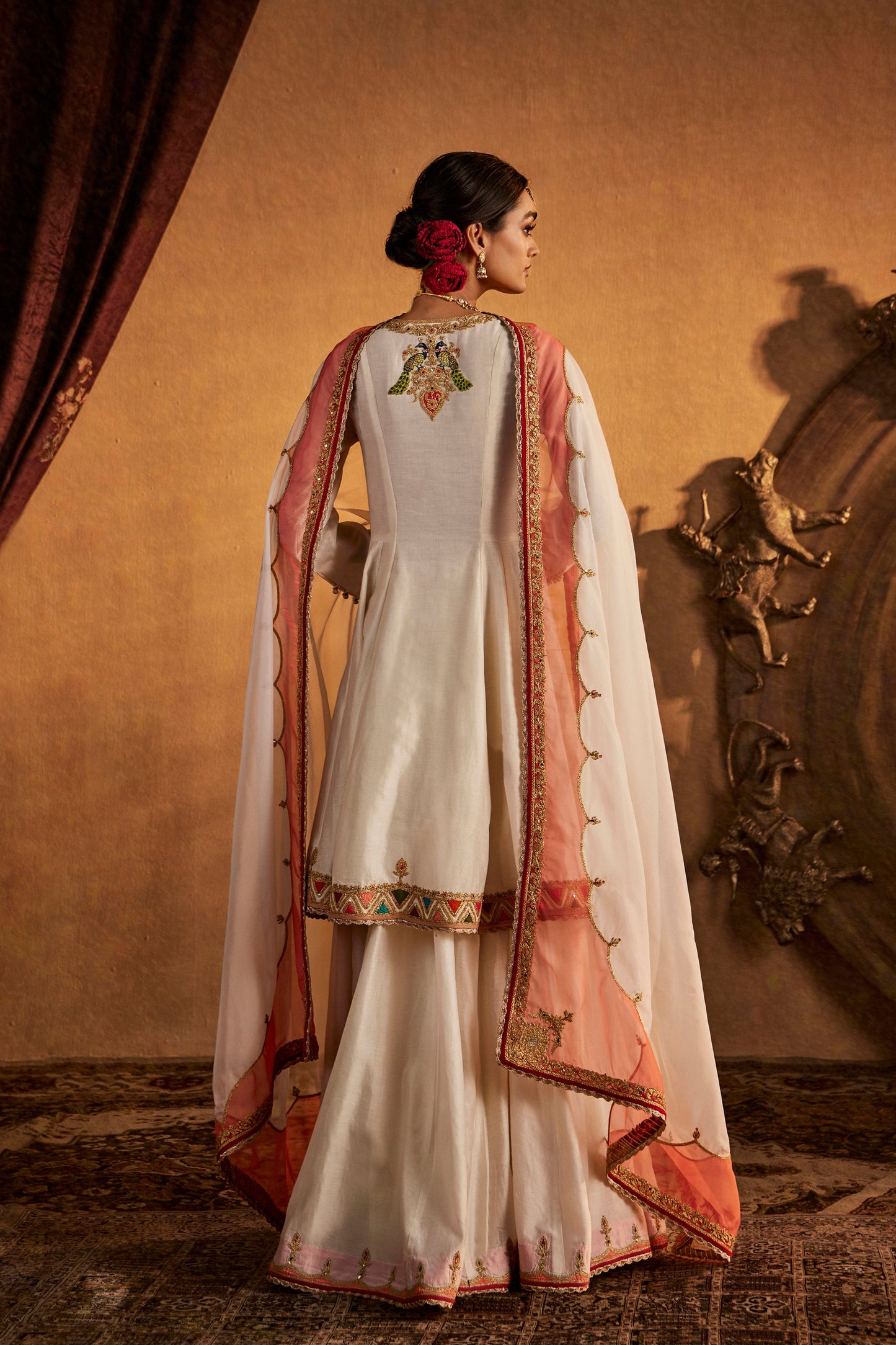 Ivory Peacock Sharara Set