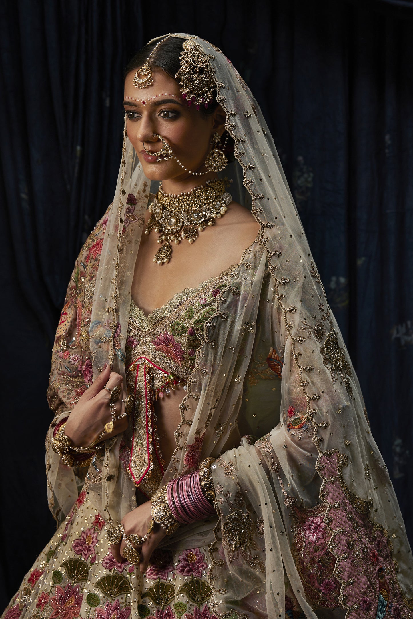 Ivory Lotus Blossom Lehenga