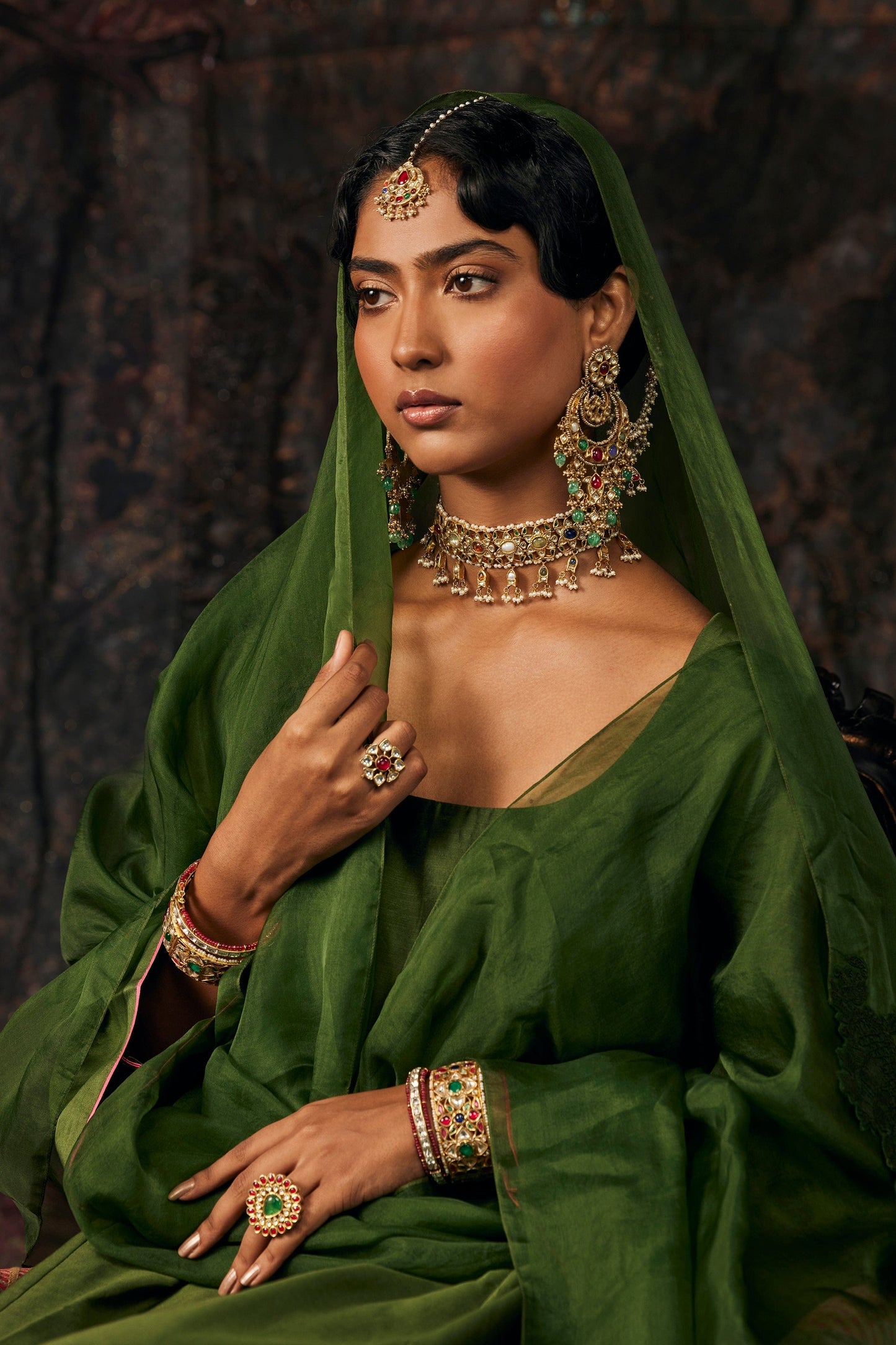 Deep-Green Silk Kalidar Kurta Set
