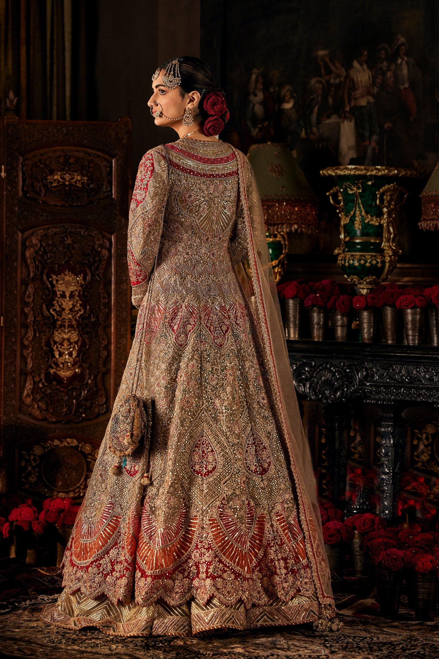 Red Kalidar Jacket With Skirt