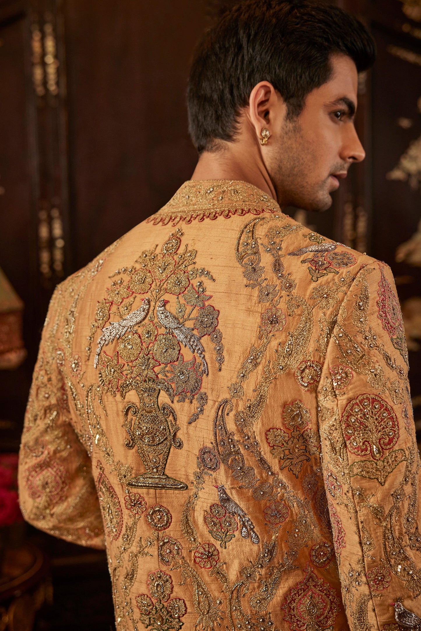 Mustard Hued Silk Sherwani