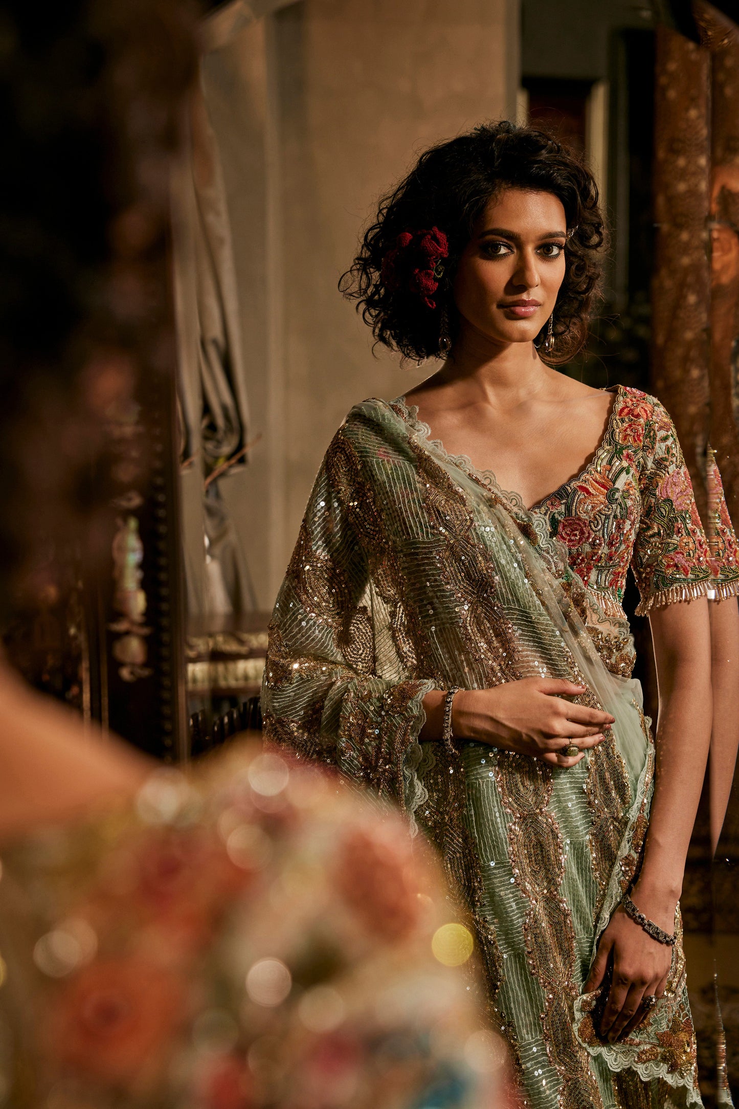 Frosted Blue "Potrait Of A Lady" Saree