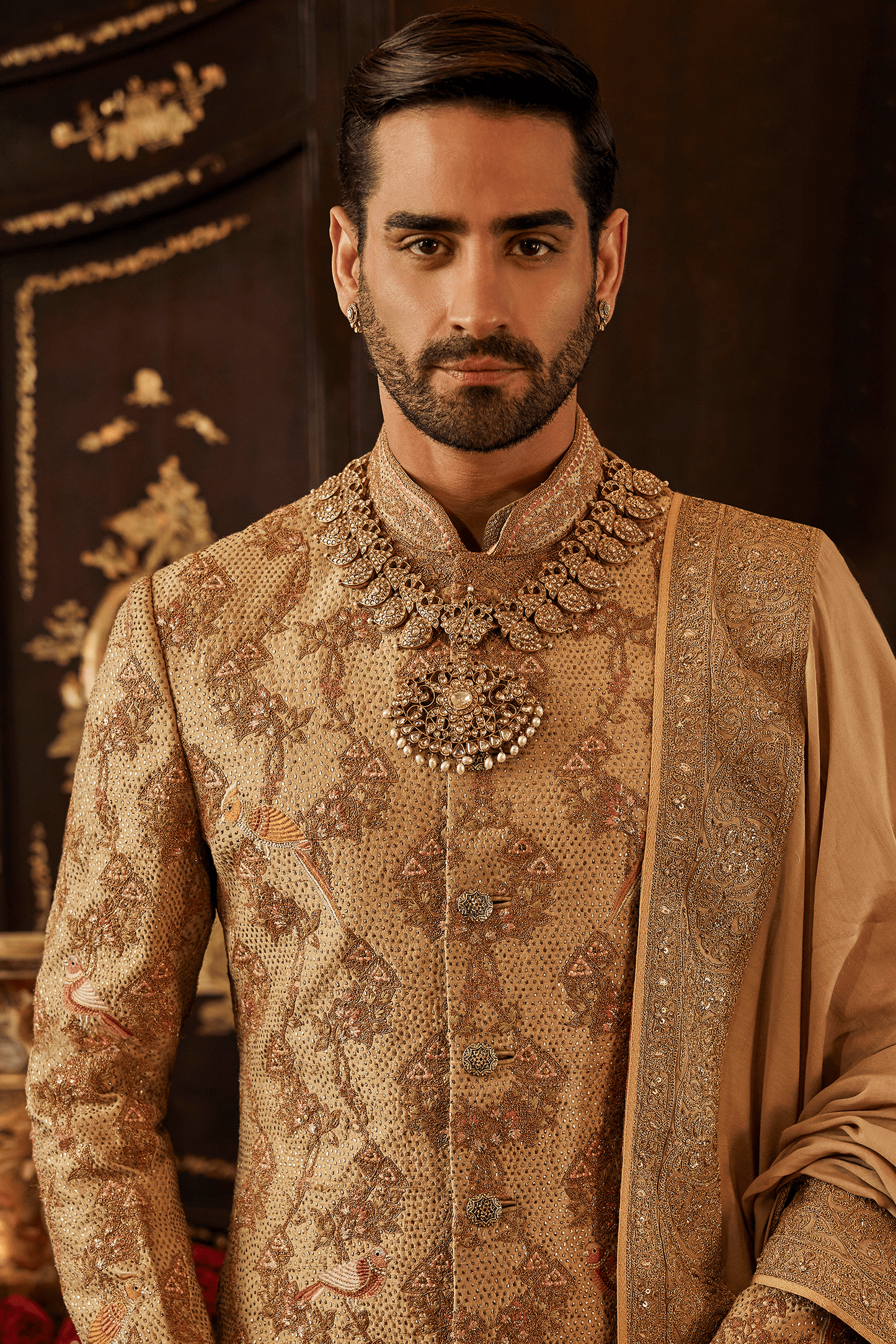 Golden Palampore Silk Sherwani