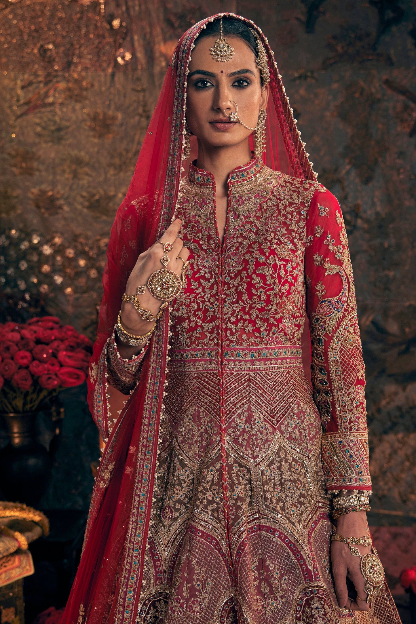 Deep Red Embroidered Lehenga