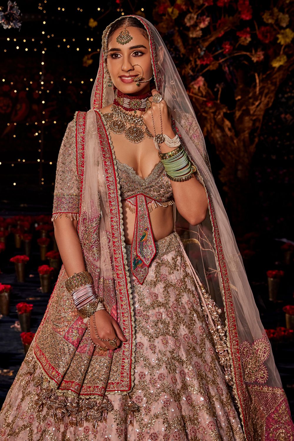 Frosted Pink Chevron Lehenga Set
