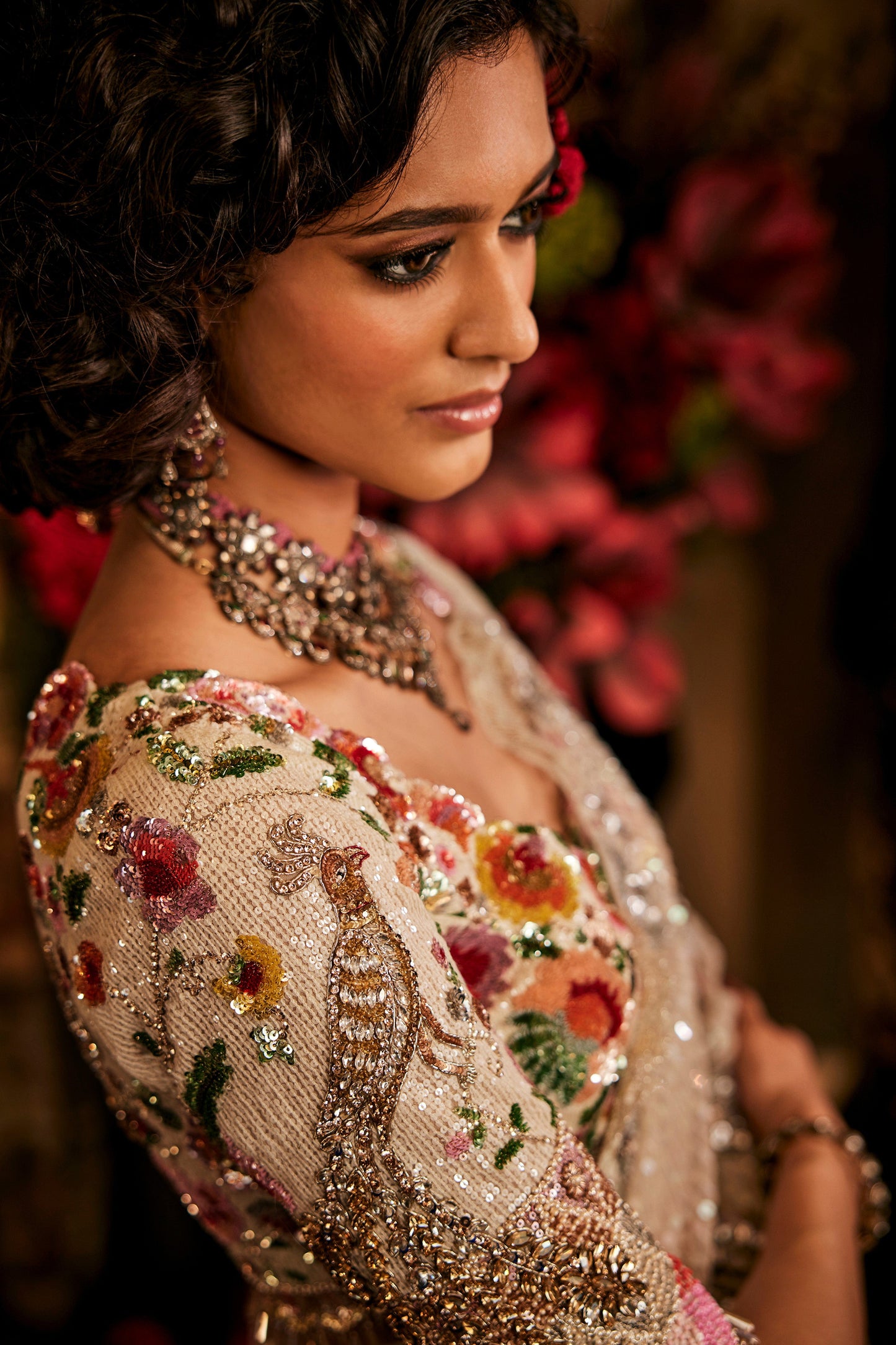 Ivory Sequinned Tulle Saree