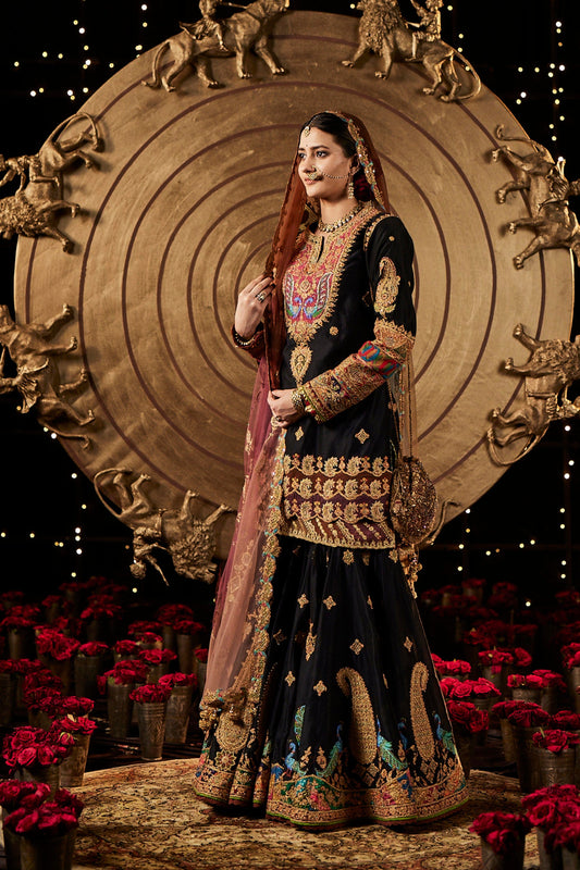 Inky Black Sharara Set