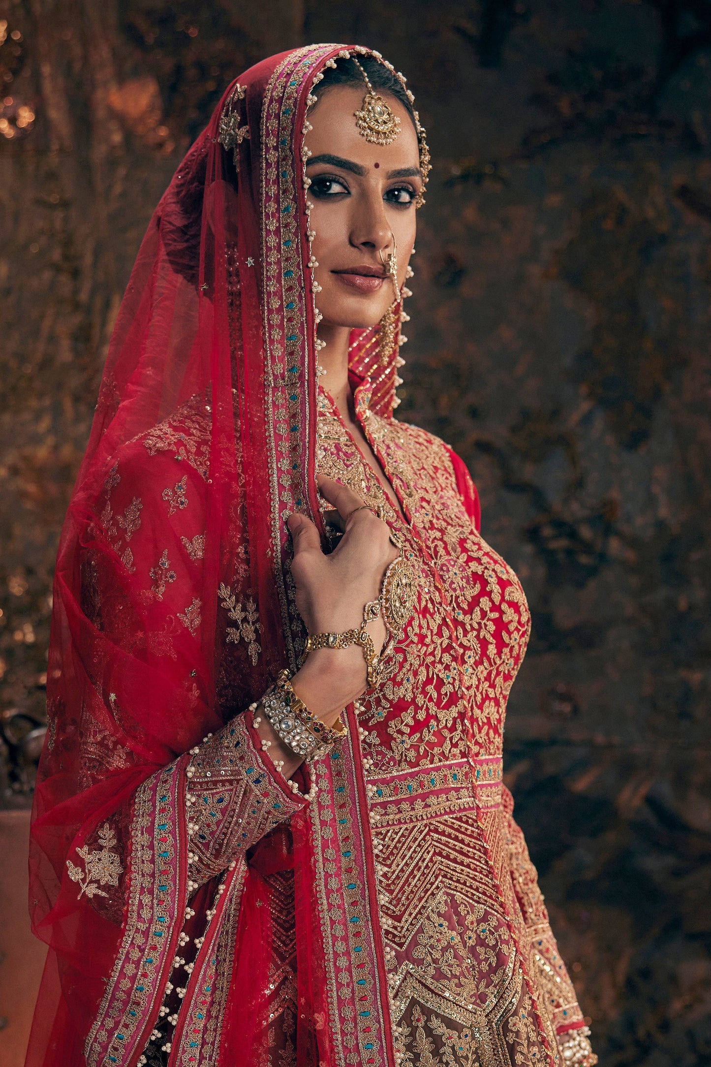Deep Red Embroidered Lehenga