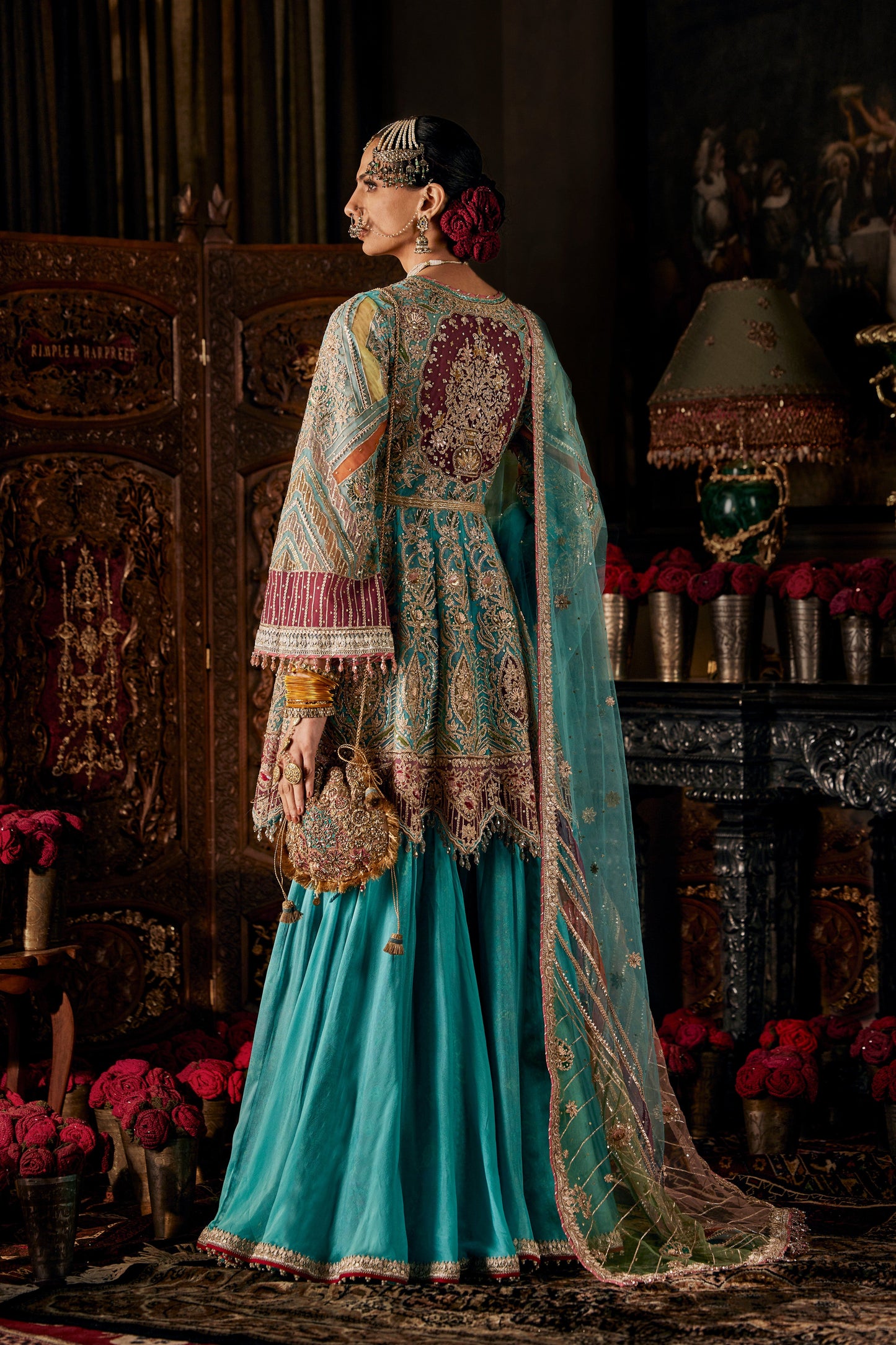 Firozi Tulle Short Kurta Sharara