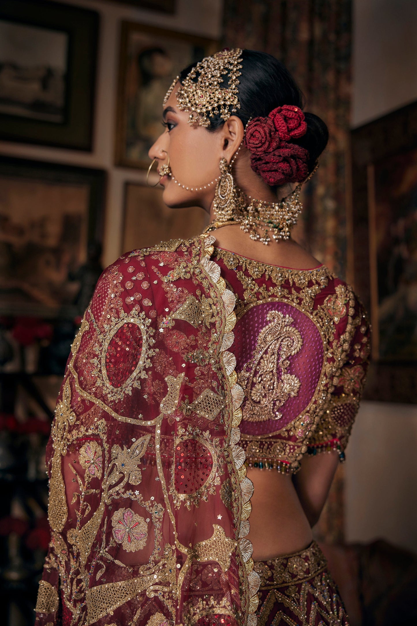 Garnet Red Archival Tulle Lehenga
