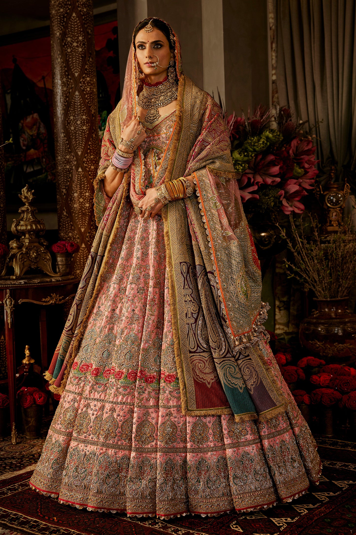 Pink Mugal Motifs Lehenga