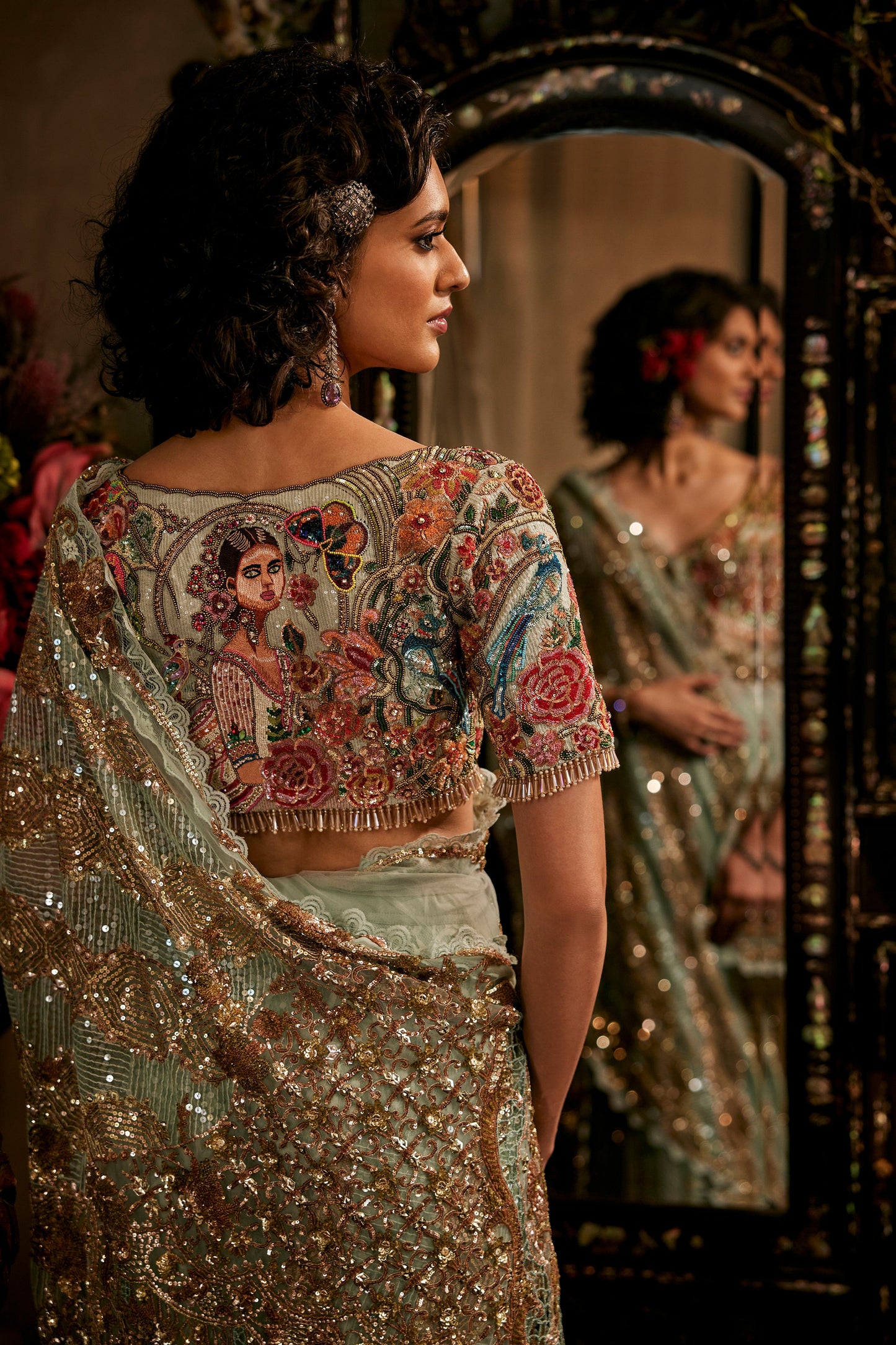 Frosted Blue "Potrait Of A Lady" Saree