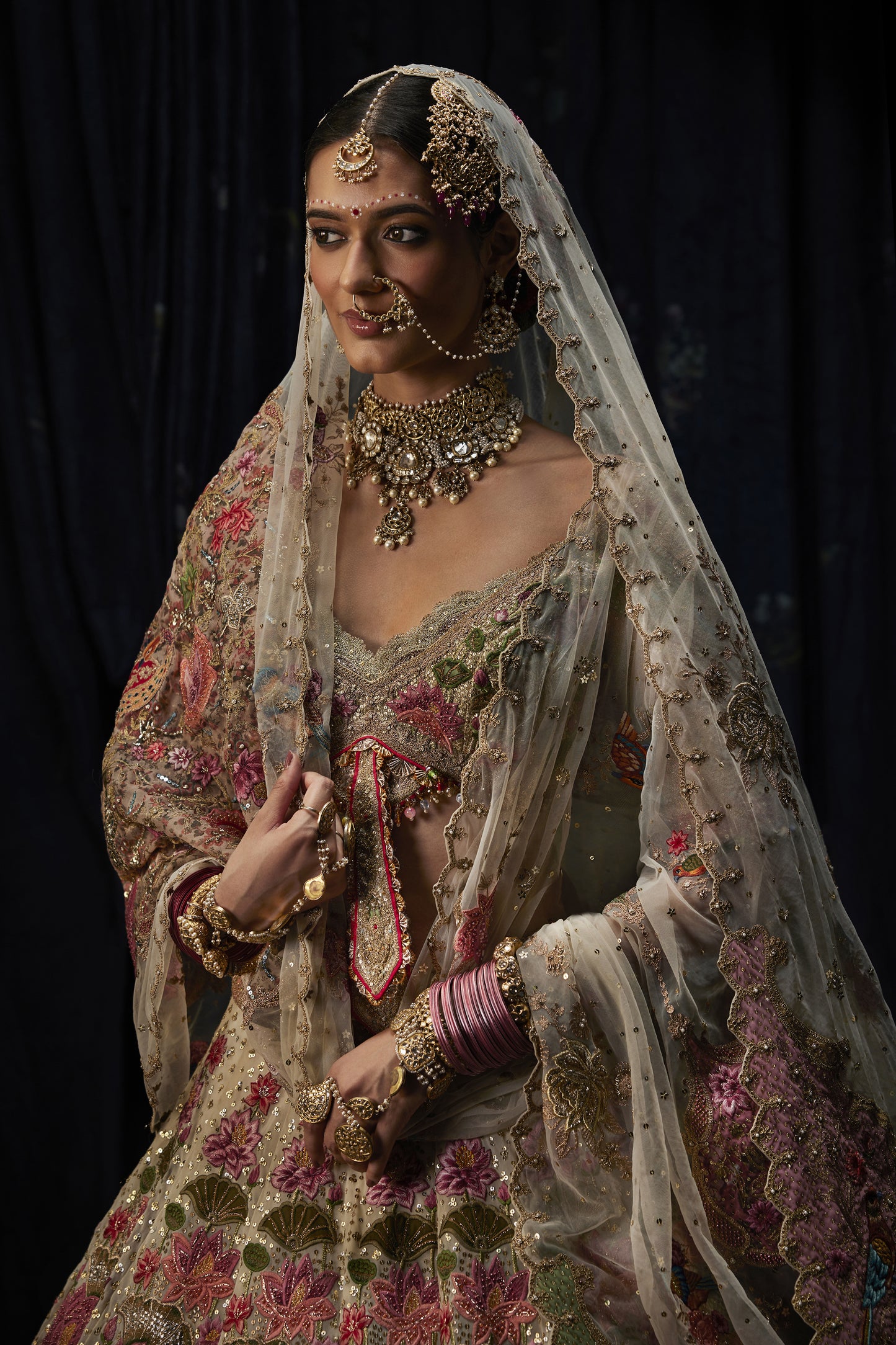 Ivory Lotus Blossom Lehenga