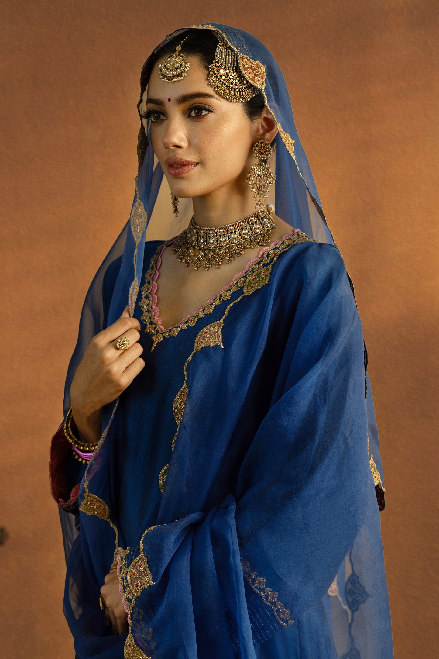 Dark Blue Mughal Jaali Kurta Set