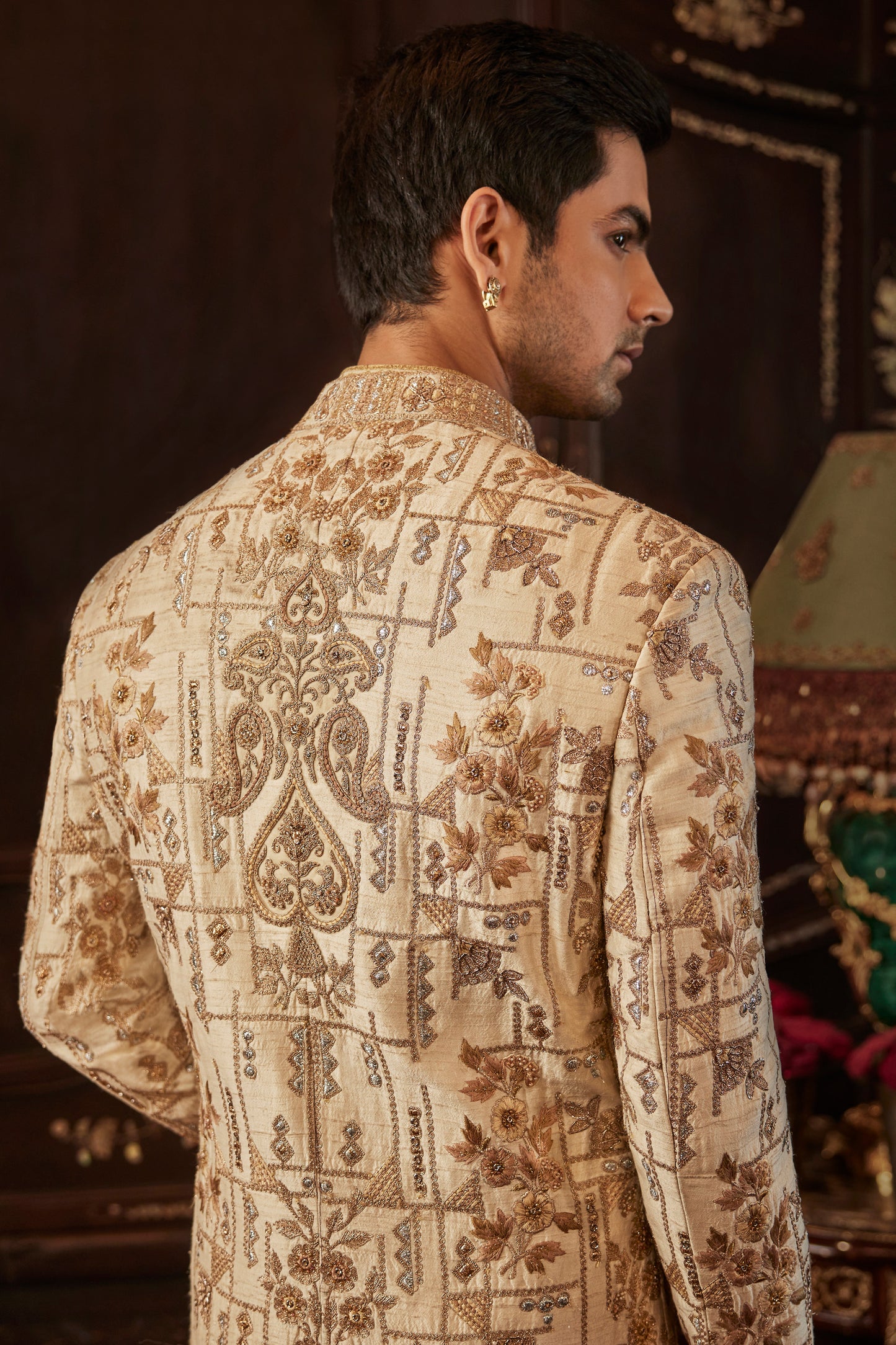 Ivory Gold Silk Sherwani