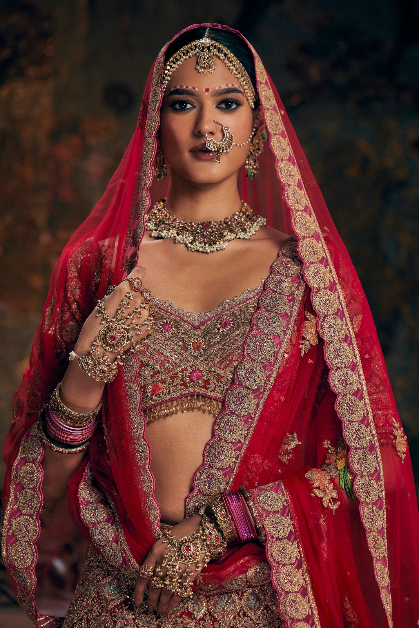 Garnet Red Floral Embroidered Lehenga