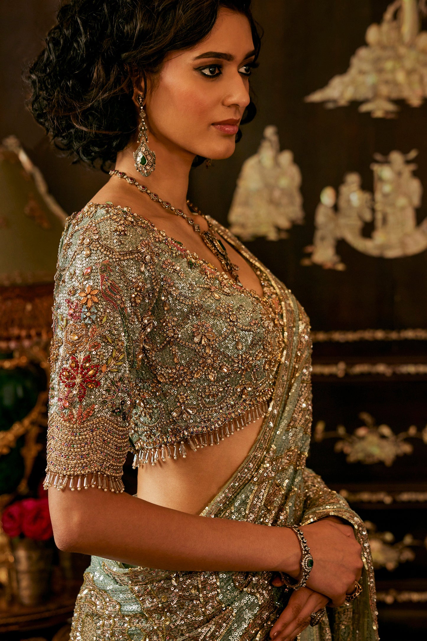 Frosted Green Tulle Saree