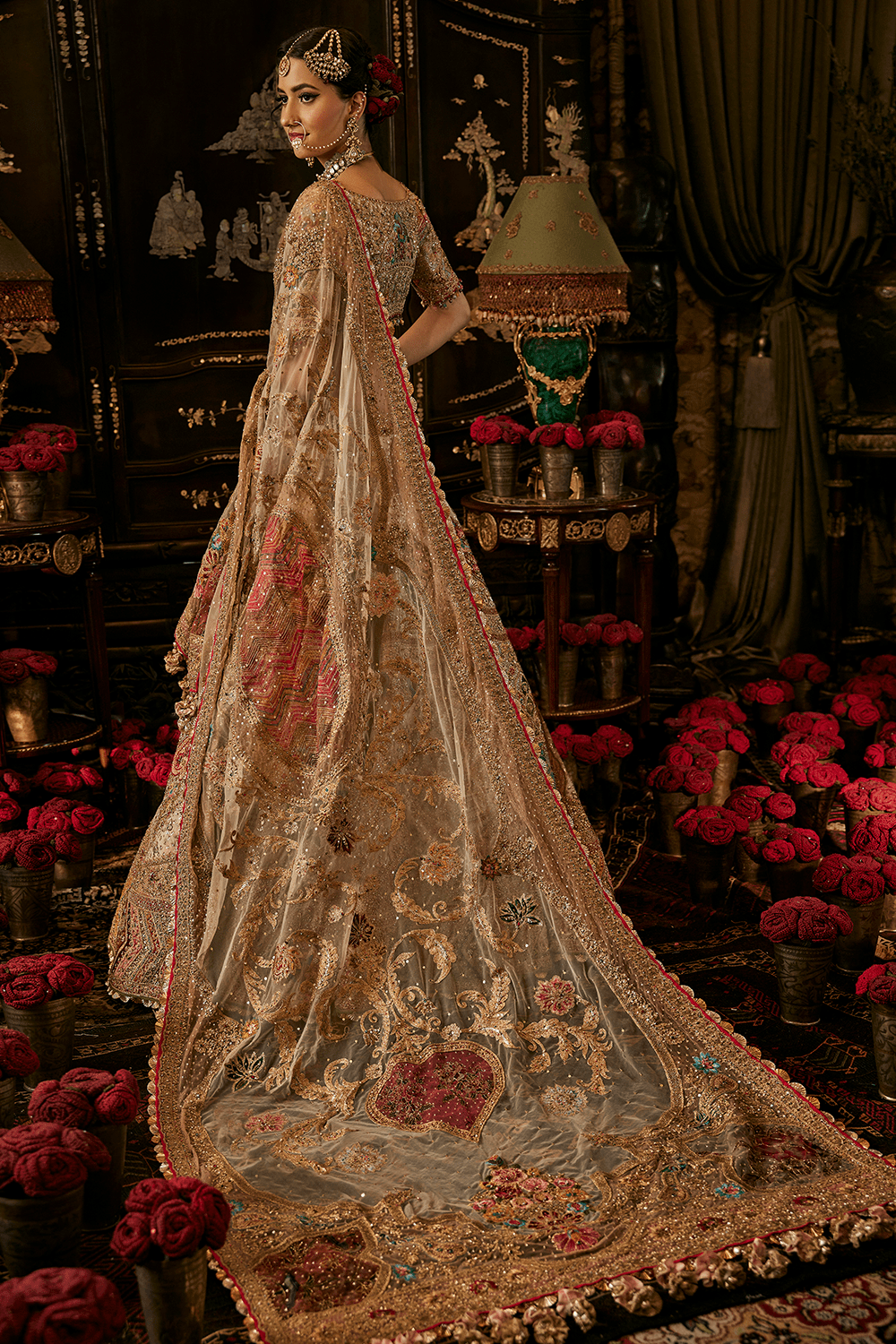Ivory Mughal Minitature Lehenga