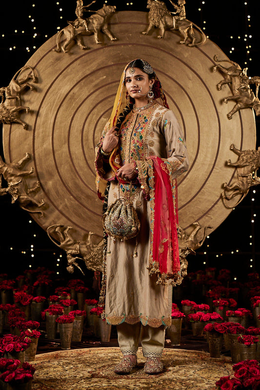 Khakhi Gold Silk Kurta