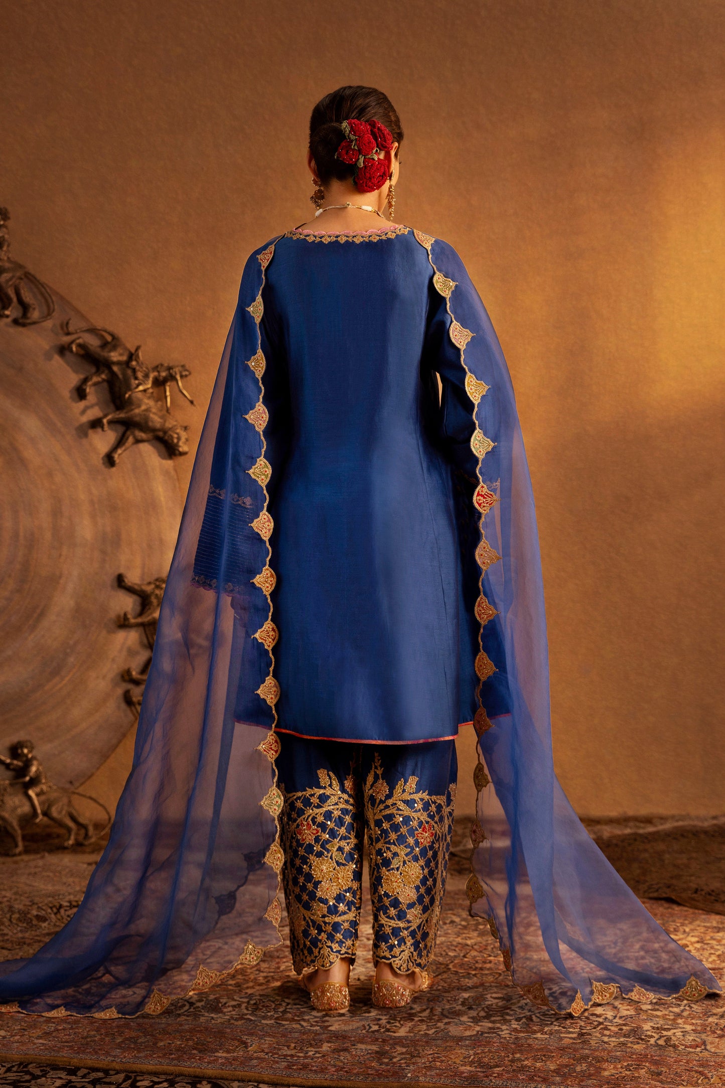 Dark Blue Mughal Jaali Kurta Set
