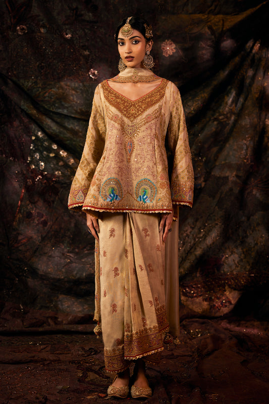 Pale Gold Embroidered Lungi Set