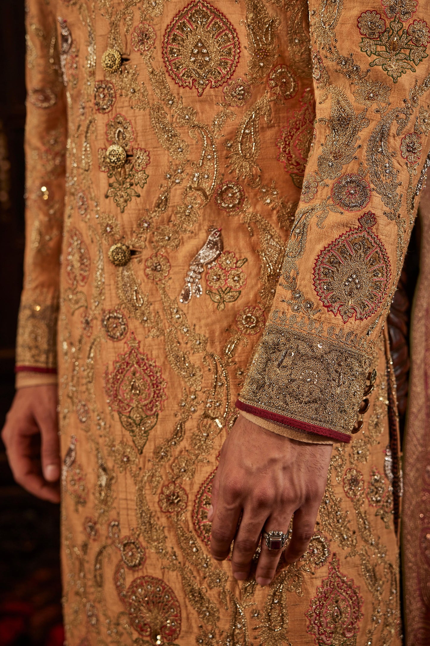 Mustard Hued Silk Sherwani