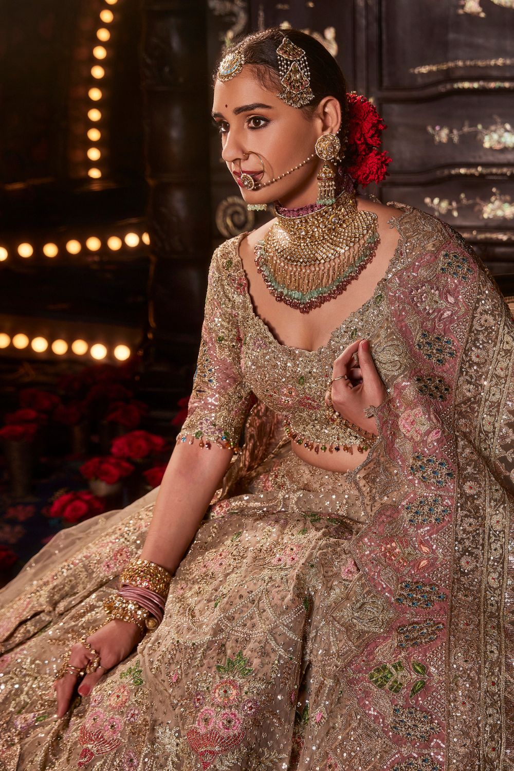 Beige Gold Persian Floral Lehenga Set