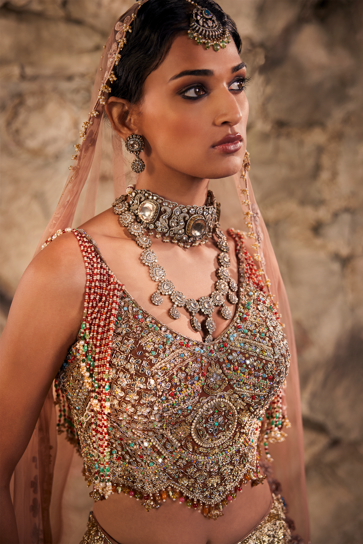 Sandstone Embroidered Trail Lehenga