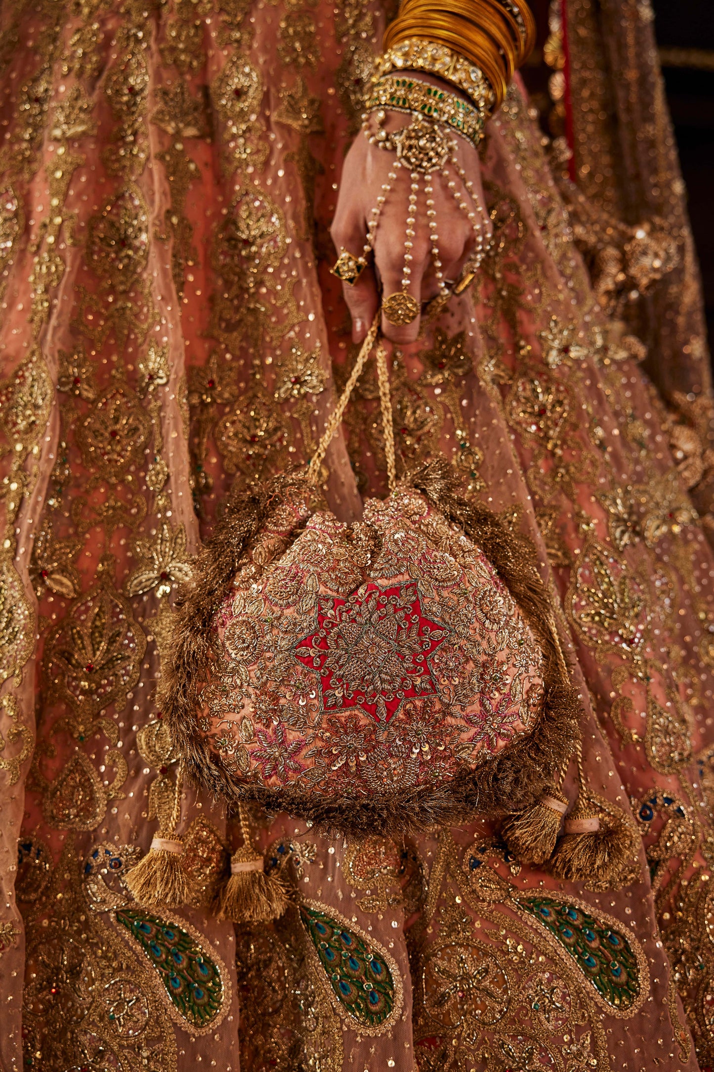 Peach Pink Peacock Lehenga