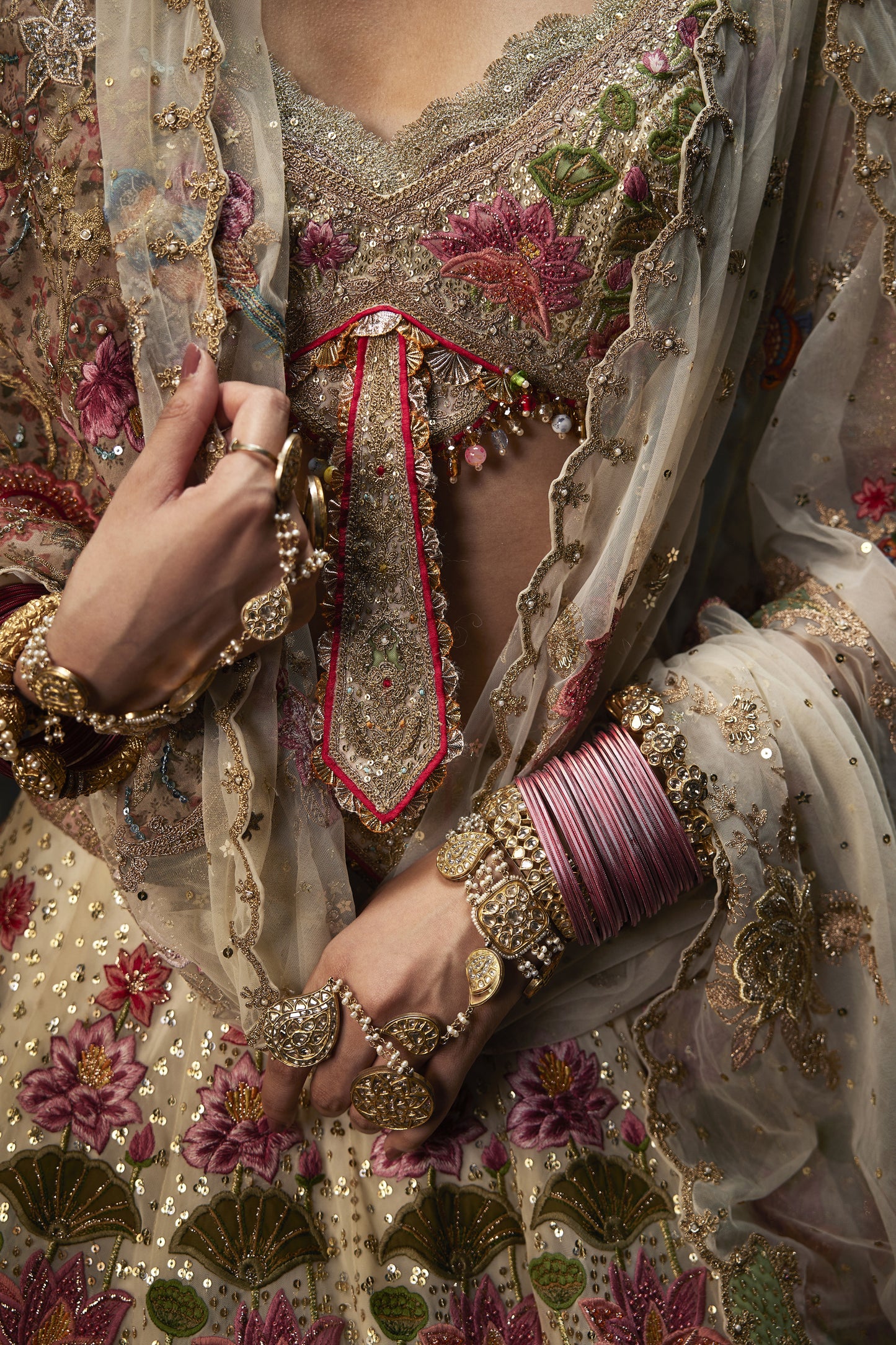 Ivory Lotus Blossom Lehenga