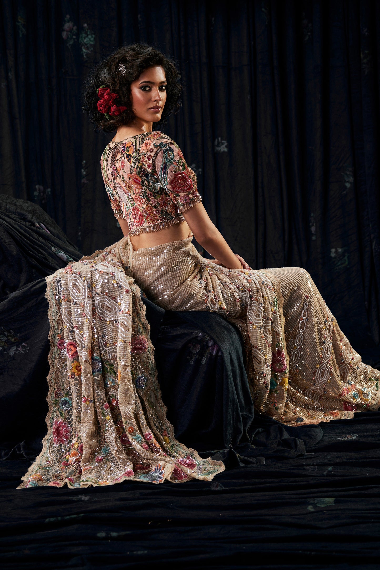 Champagne Hued "Potrait Of A Lady" Saree