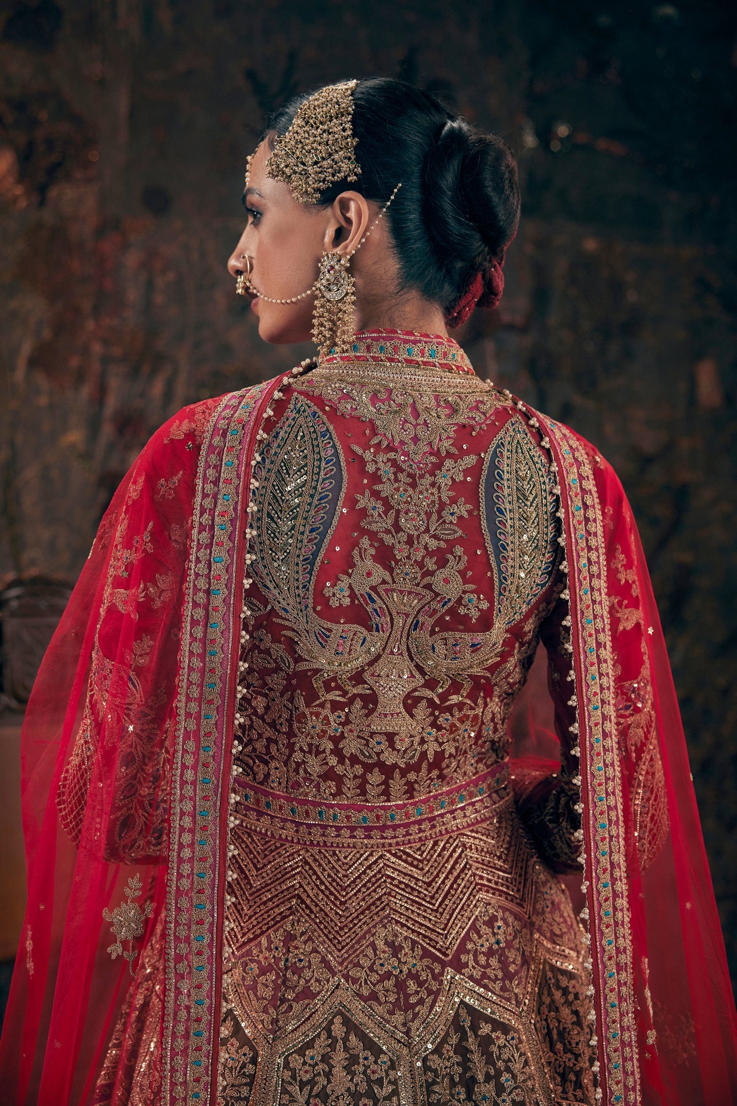 Deep Red Embroidered Lehenga