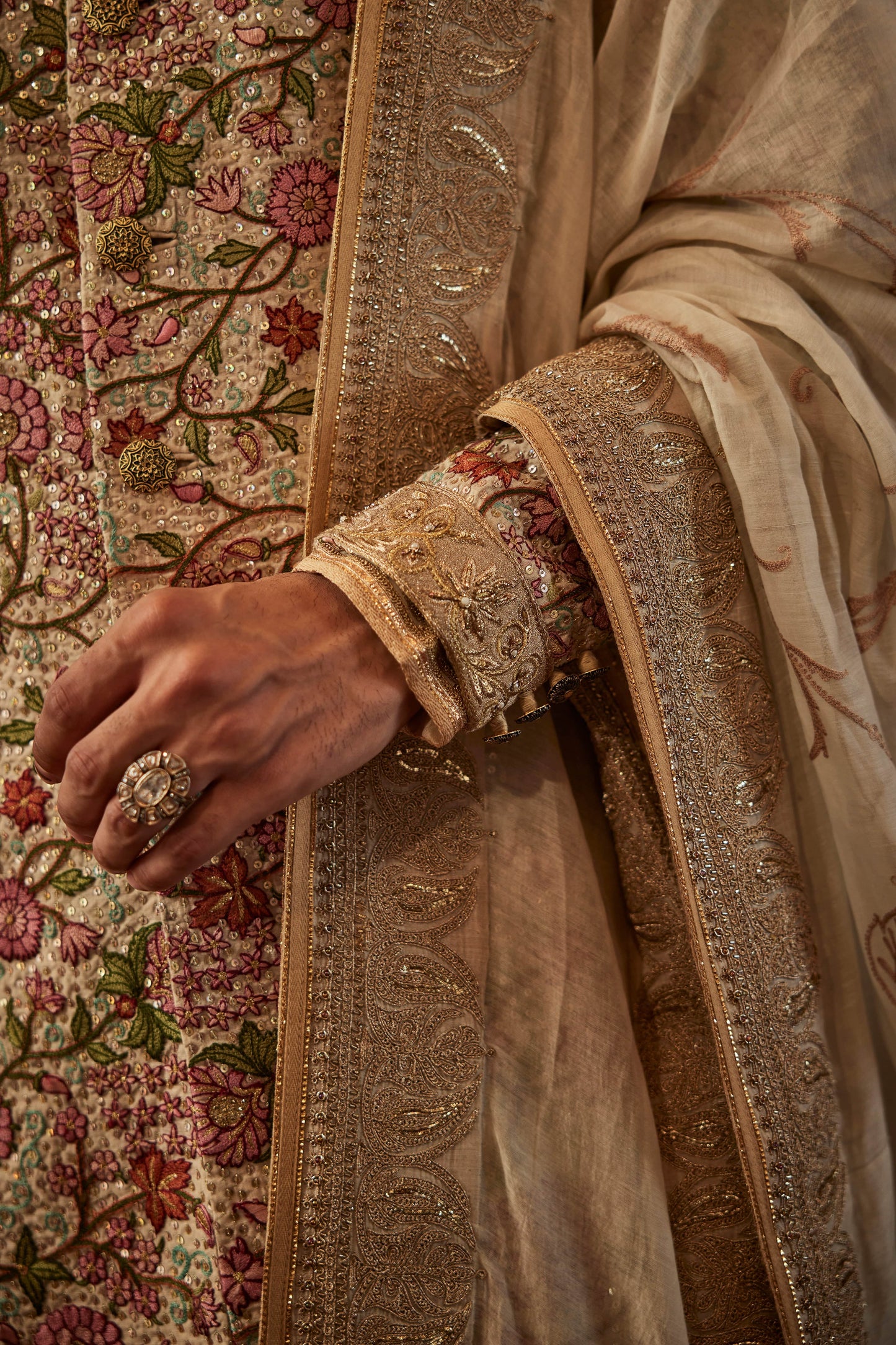 Ivory Sequin Encrusted Sherwani