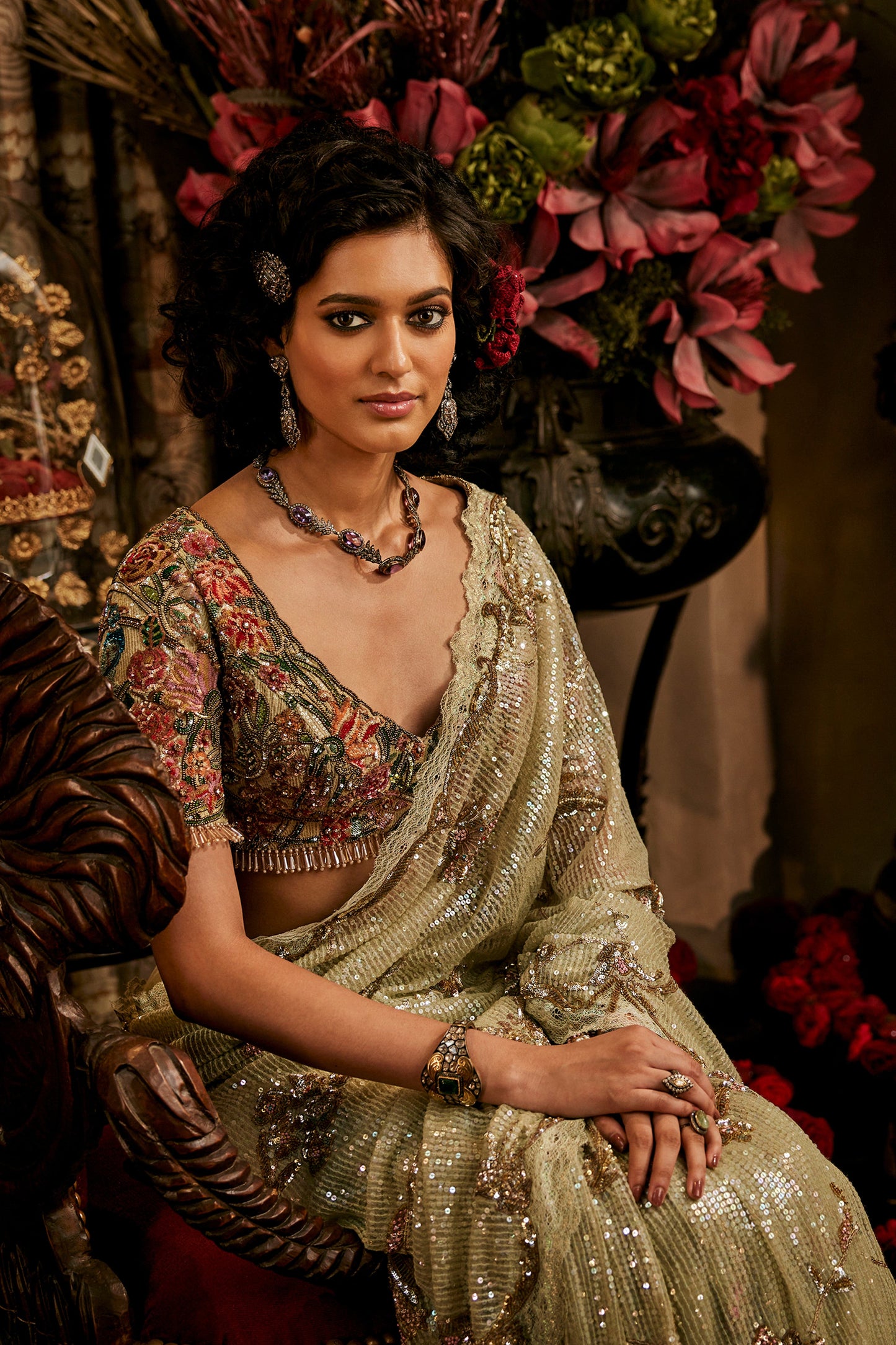 Pale Frosted Green Tulle Saree