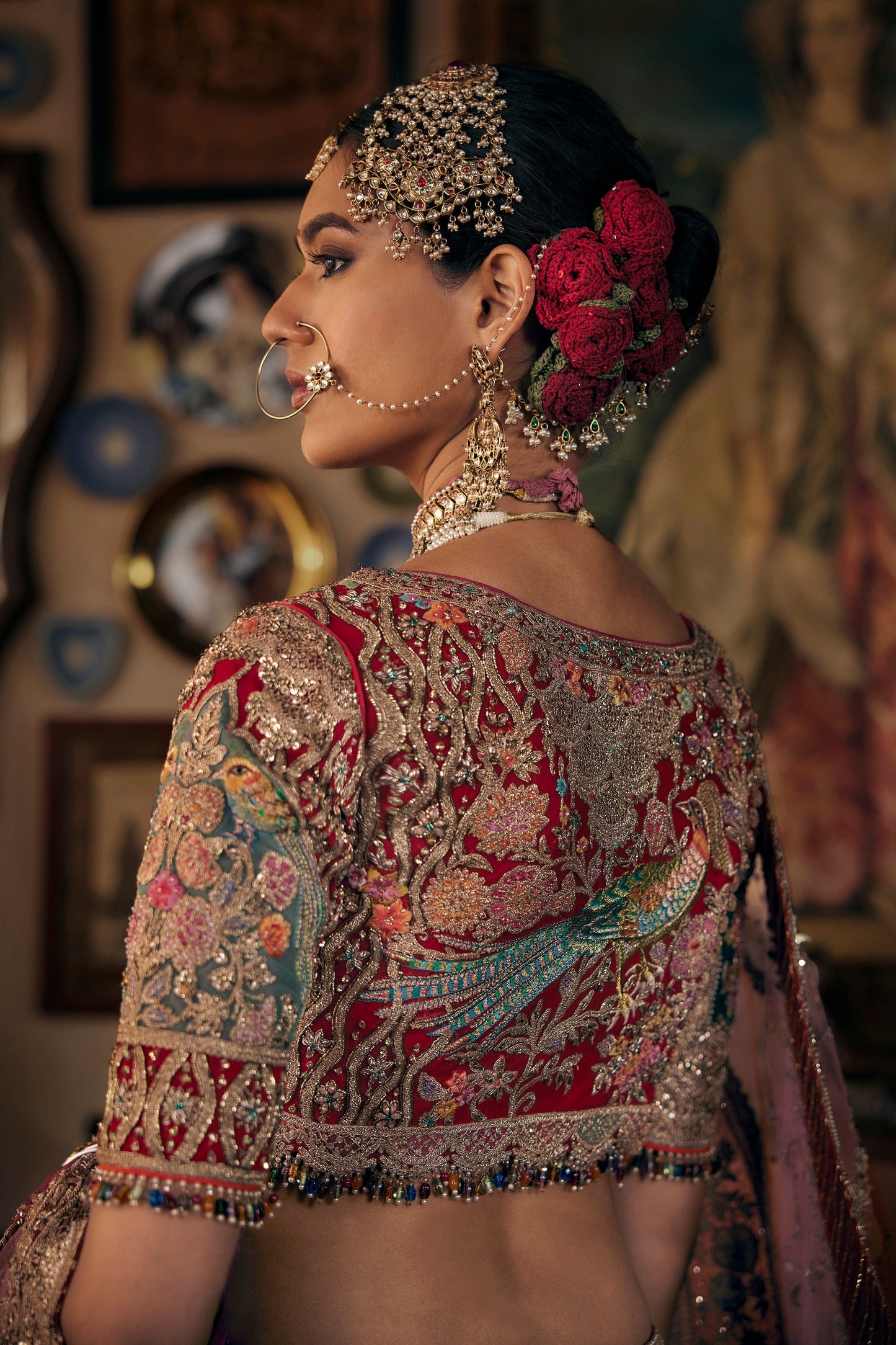 Deep Red Tulle And Silk Lehenga