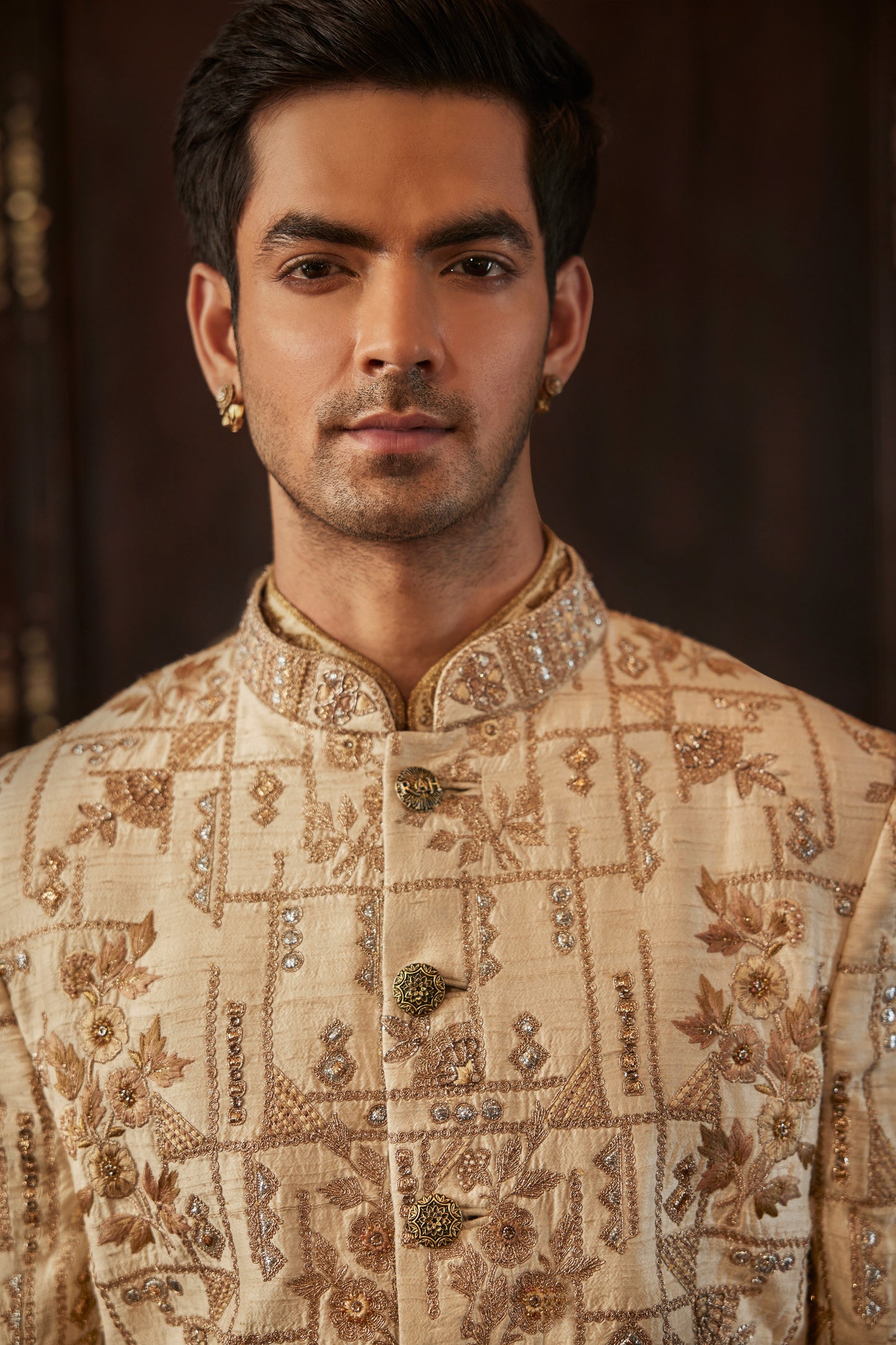 Ivory Gold Silk Sherwani