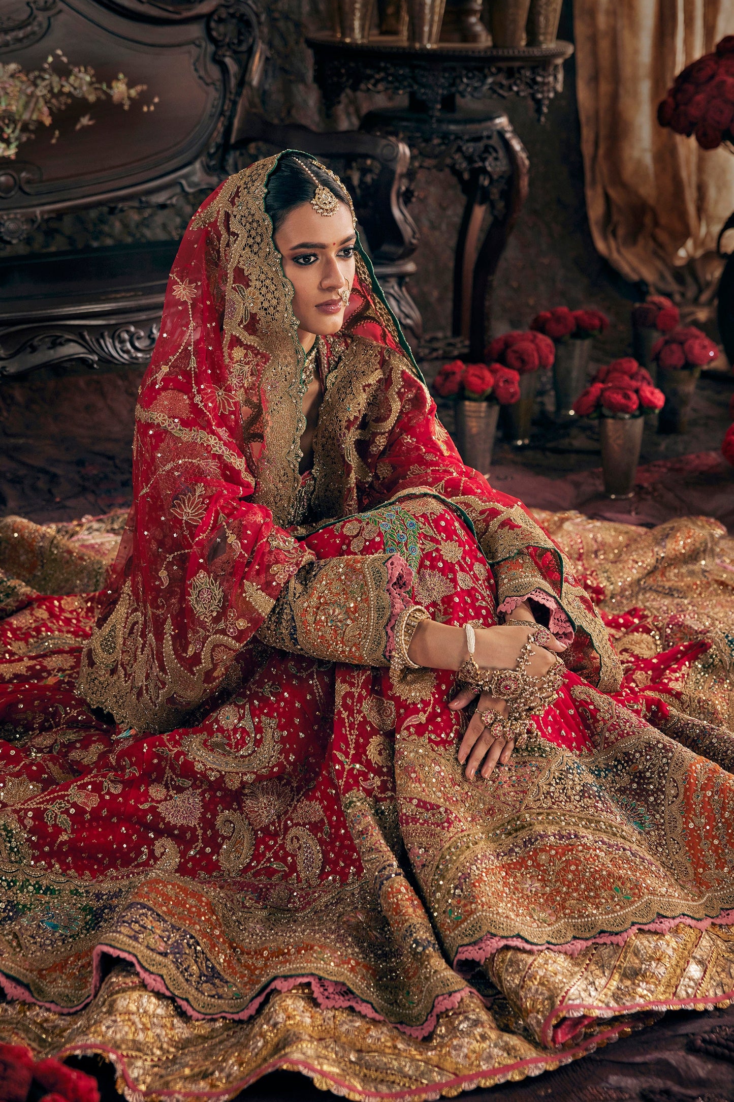 Vivid Red Kalidar With A Skirt