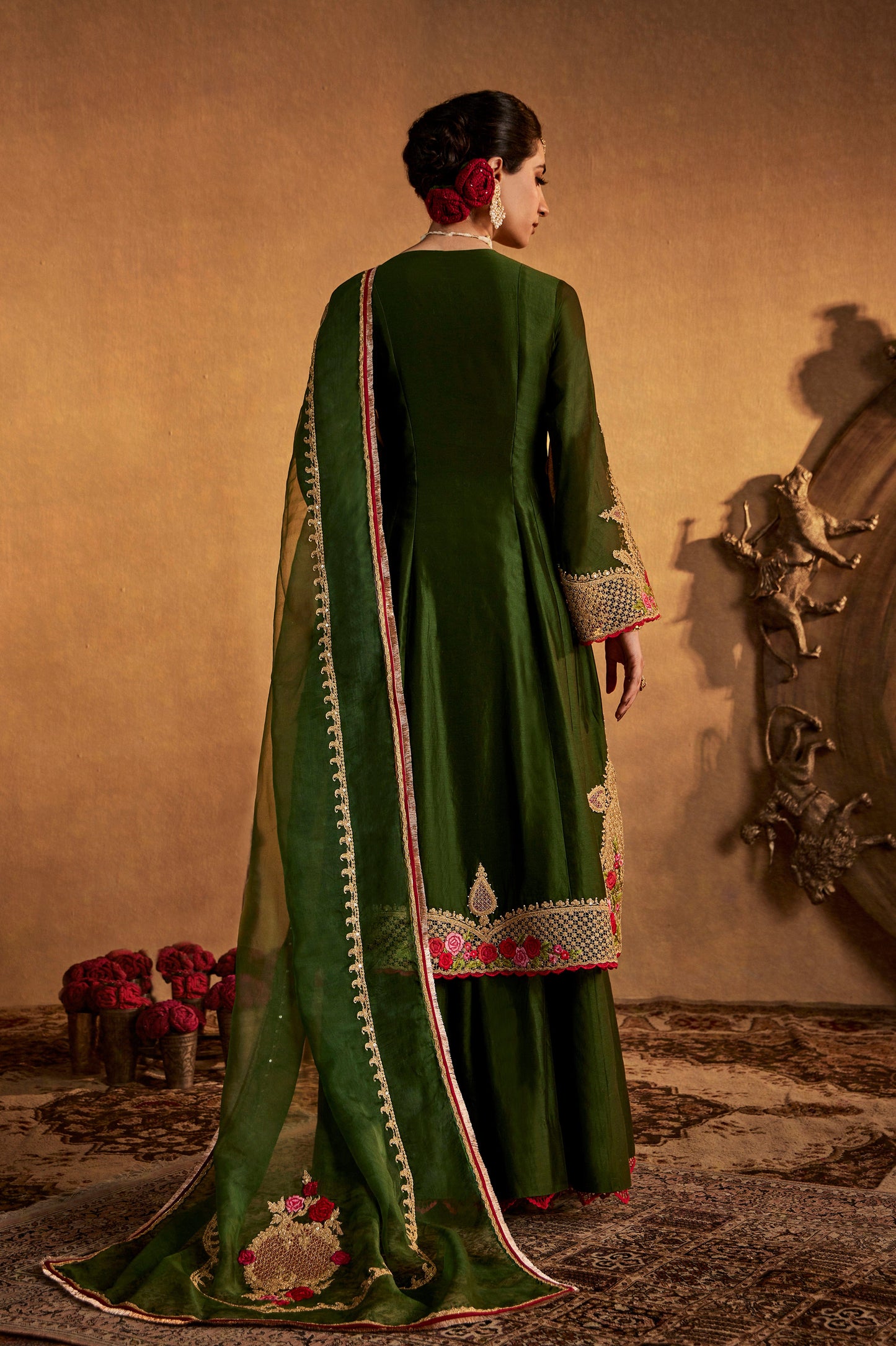 Green Mughal Jaali Kalidar Set